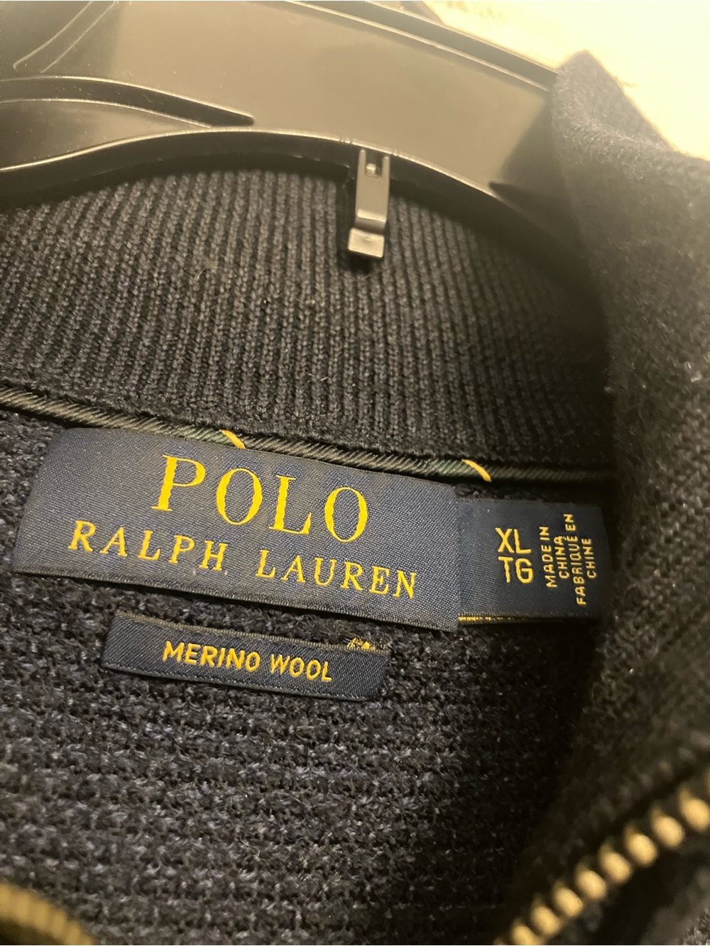 Polo Ralph Lauren 100% Merino wool Textured Quarter-Zip Sweater in navy blue XL - Picture 2 of 10